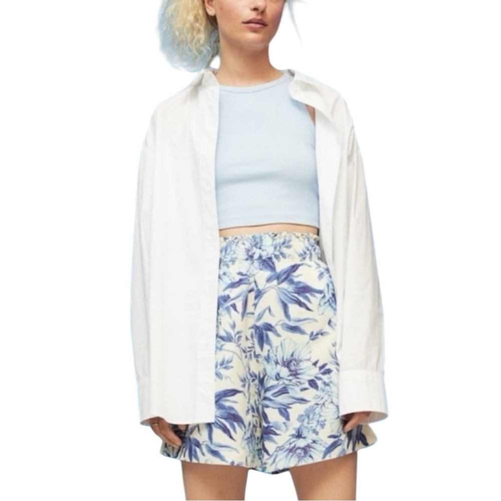 H & M Linen Blend Floral Print in Blue/White Size MED — SO PRETTY!!!!